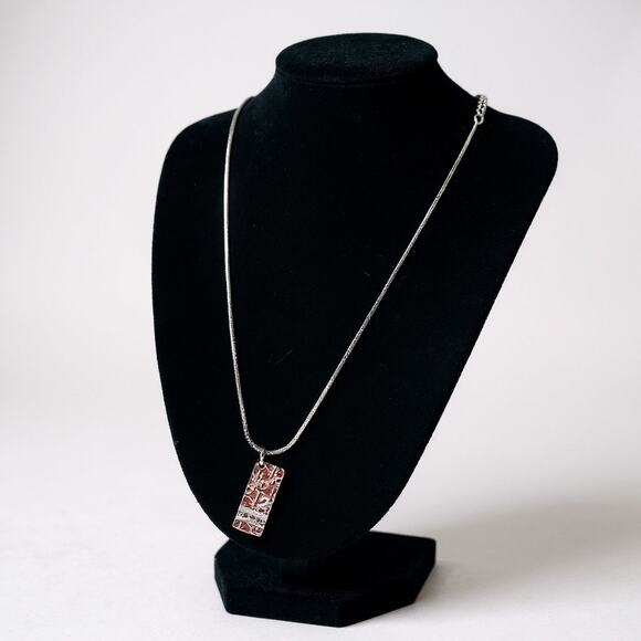 Dior Oblique Silver & Burgundy Dog Tag Pendant Necklace - Picture 2 of 5